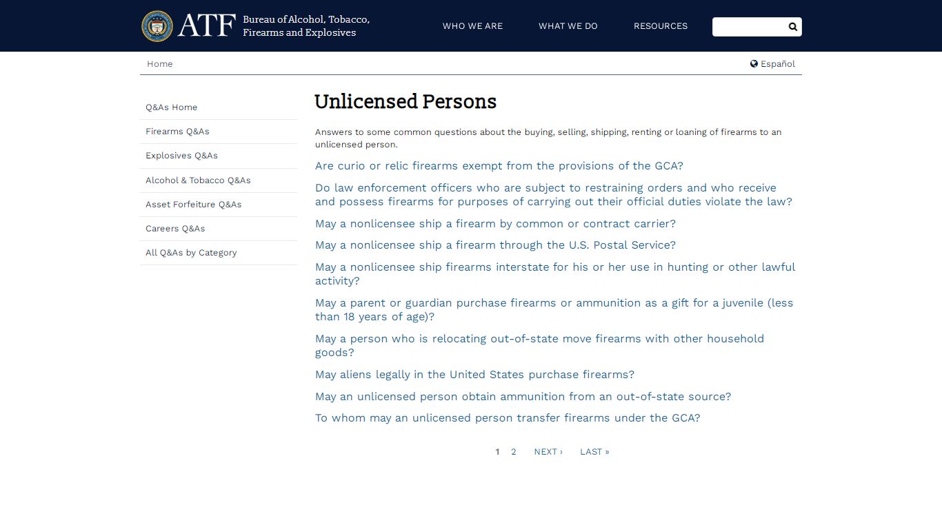 Unlicensed Persons - Bureau of Alcohol, Tobacco, Firearms and Explosives